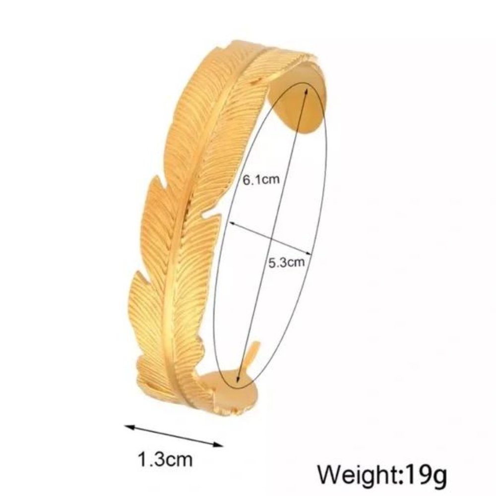 NEW 18K GOLD BANGLE CUFF LEAF BRACELET - Picture 7 of 7